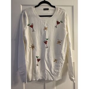 Vintage Victoria Harbour‎ 80's White Embroidered Sequins Beaded Sweater XL